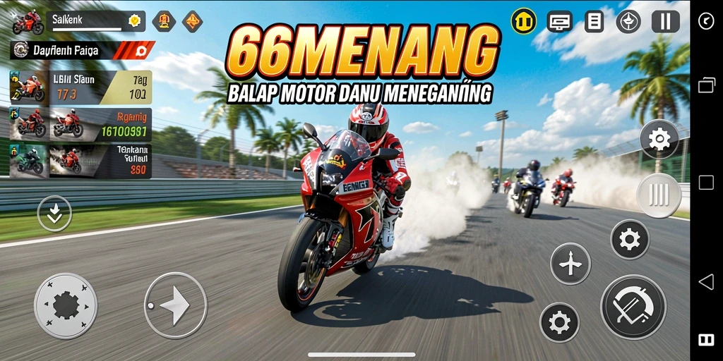 Screenshot gameplay 66MENANG menampilkan balapan yang cepat dan menegangkan.