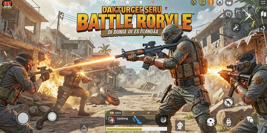 Tangkapan layar menampilkan aksi seru dalam permainan Battle Royale.