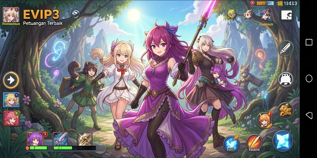 Tampilan gameplay seru dengan karakter anime yang menarik.