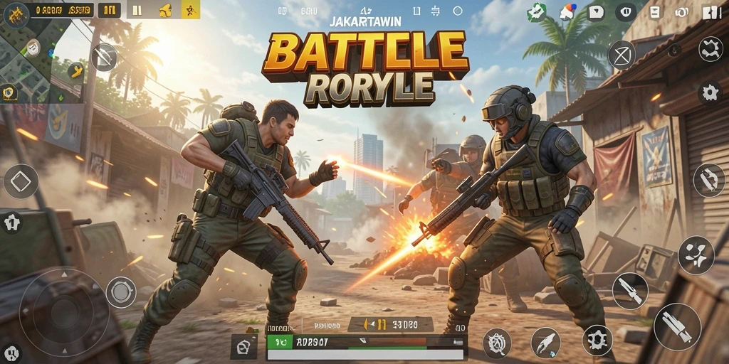 Tampilan seru dari gameplay intens JAKARTAWIN dalam mode Battle Royale.