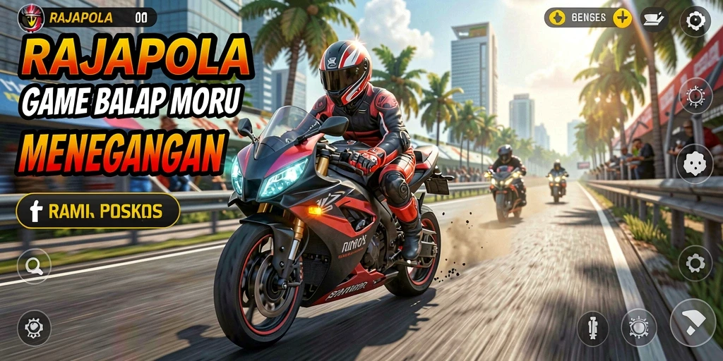 Tampilan menegangkan dari gameplay balap motor di RAJAPOLA.