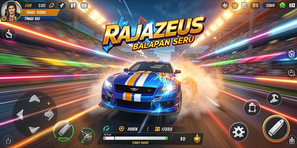 Tampilan menarik dari gameplay balapan di RAJAZEUS yang memukau.