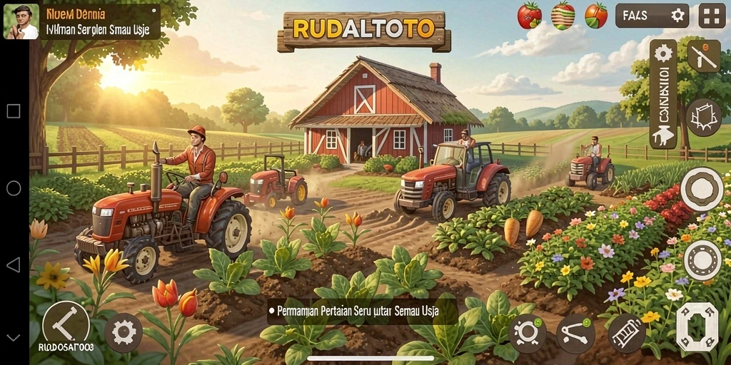 Screenshot gameplay RUDALTOTO menampilkan aktivitas bertani yang seru.