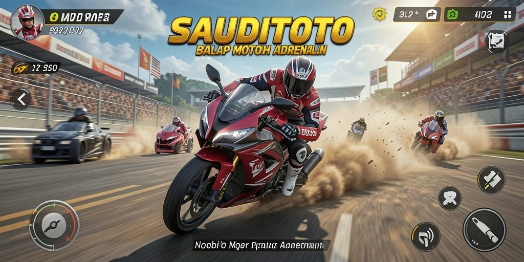 Tampilan gameplay menegangkan di SAUDITOTO dengan motor balap.