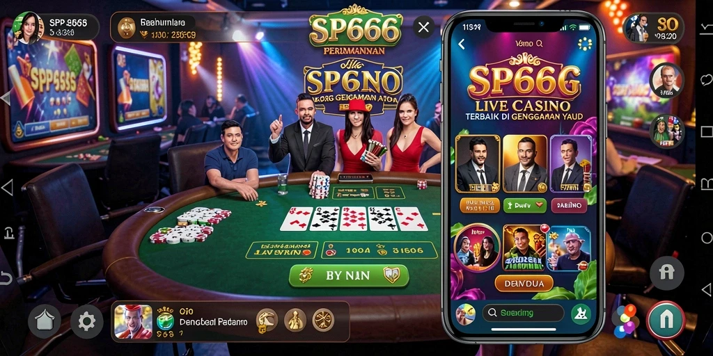 Screenshot gameplay SP666 menunjukkan dealer langsung yang berinteraksi dengan pemain.