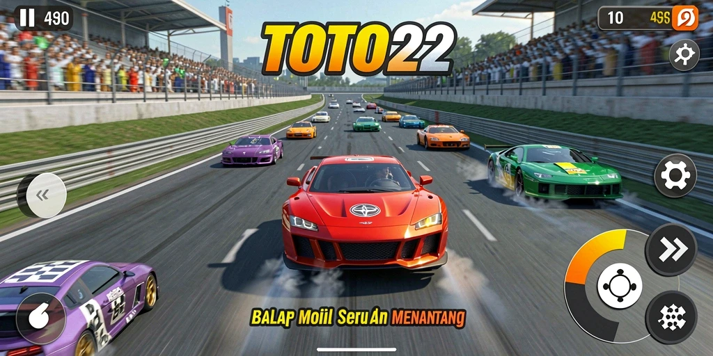 Gameplay TOTO22 menampilkan aksi balapan mobil yang mendebarkan.
