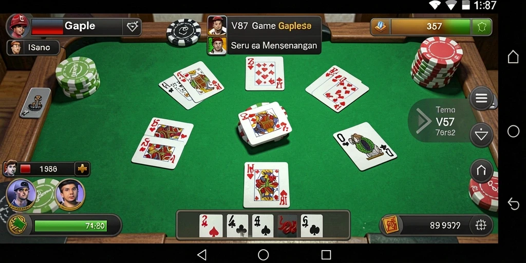 Screenshot V87 menampilkan gameplay Gaple yang seru dan interaktif.